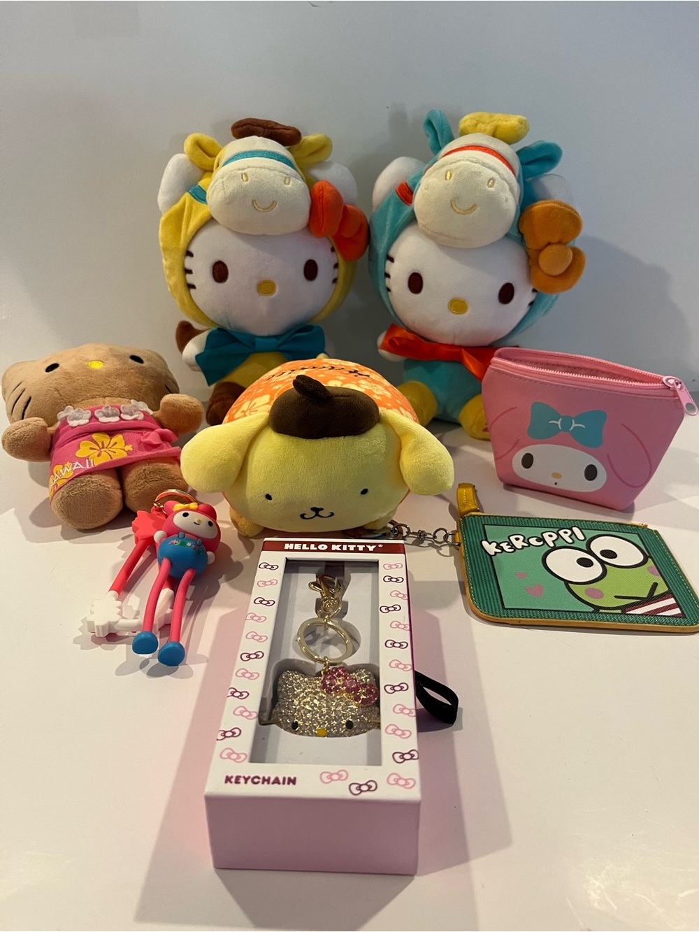 Hello Kitty Plush Pair in Yellow & Teal Costumes with Sanrio Character Extras